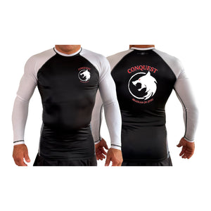 Conquest BJJ All Black Ranked Long Sleeve Rash Guards #8082 A