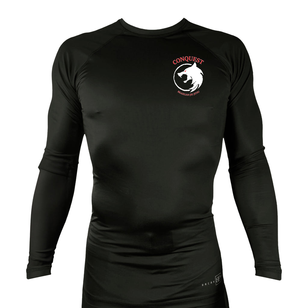 Conquest BJJ All Black Custom Rash Guards Long Sleeves #8082 A