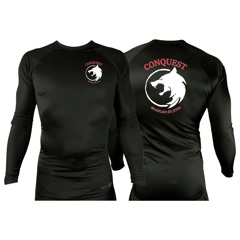 Conquest BJJ All Black Custom Rash Guards Long Sleeves #8082 A