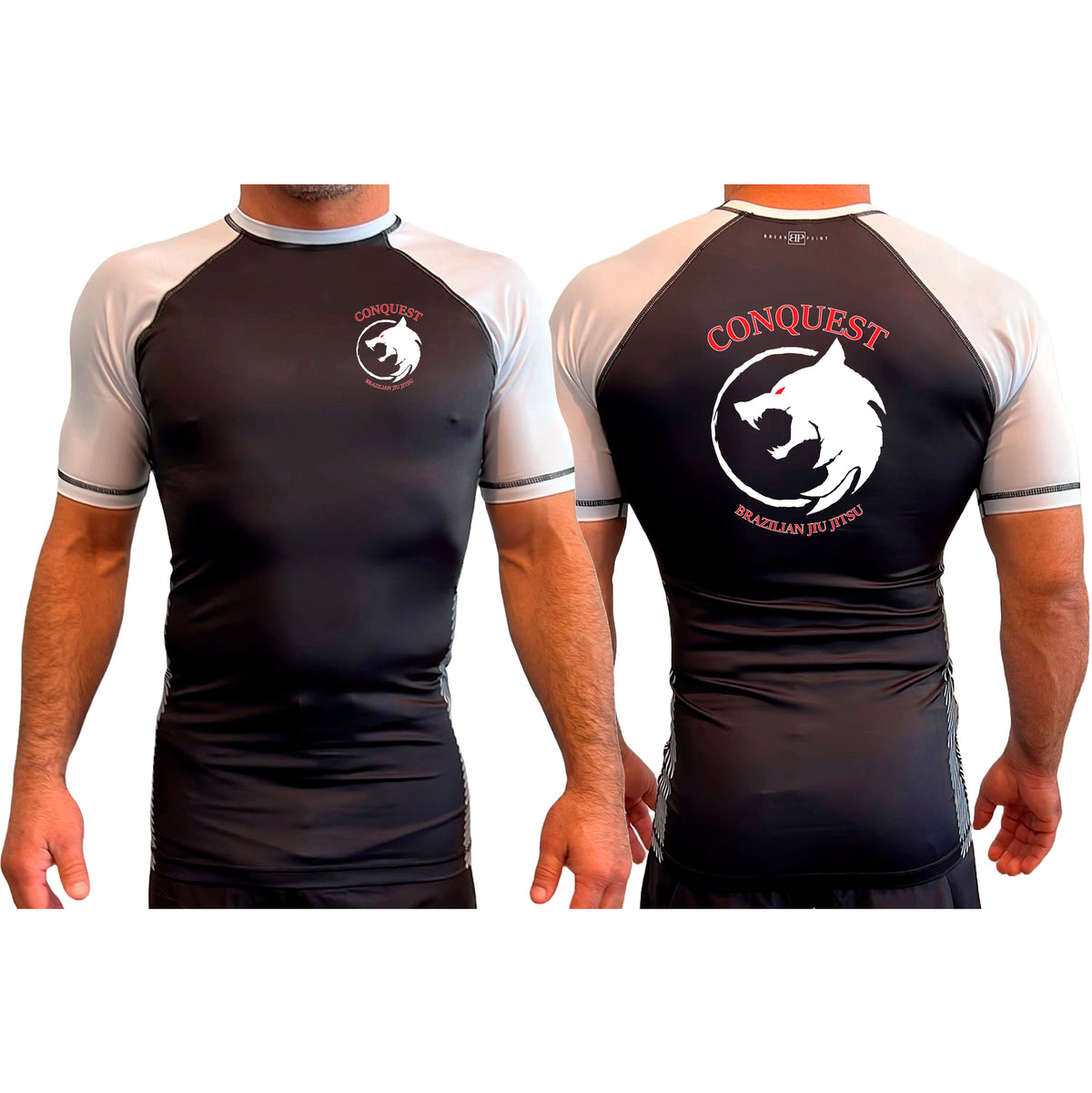 Conquest BJJ All Black Ranked Short Sleeve Rash Guards #8082 A