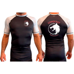 Conquest BJJ All Black Ranked Short Sleeve Rash Guards #8082 A