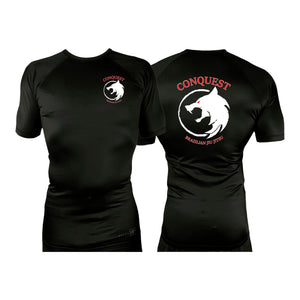 Conquest BJJ All Black Custom Rash Guards Short Sleeves #8082 A