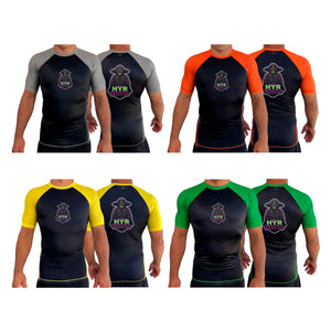 HYR Terrestrial Grappling All Black Ranked Short Sleeve Rash Guards #8083 A