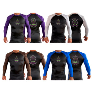 HYR Terrestrial Grappling All Black Ranked Long Sleeve Rash Guards #8083 A