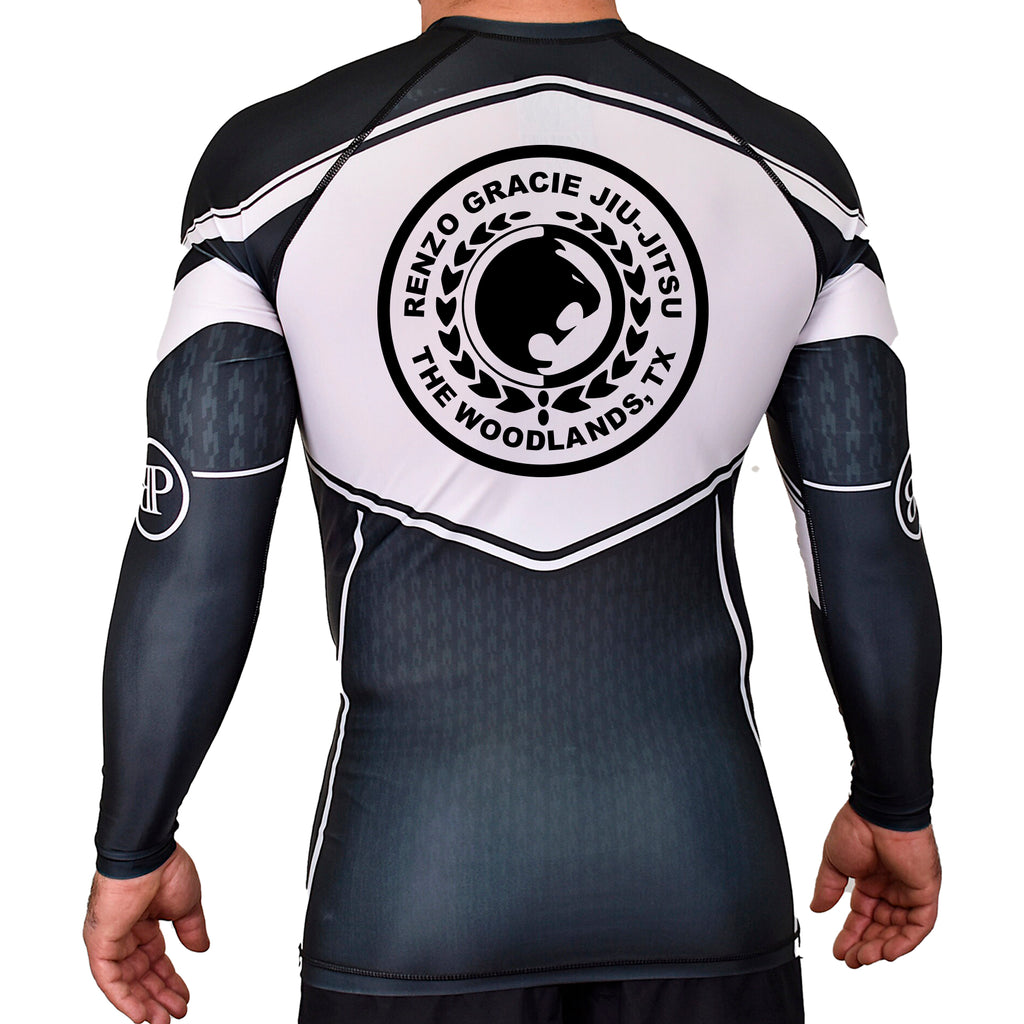 Renzo Gracie The Woodlands Academy Rash Guards Black/White #8085 A