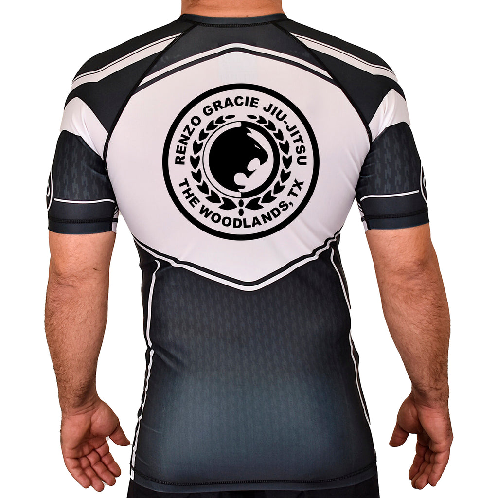 Renzo Gracie The Woodlands Academy Rash Guards Black/White #8085 A