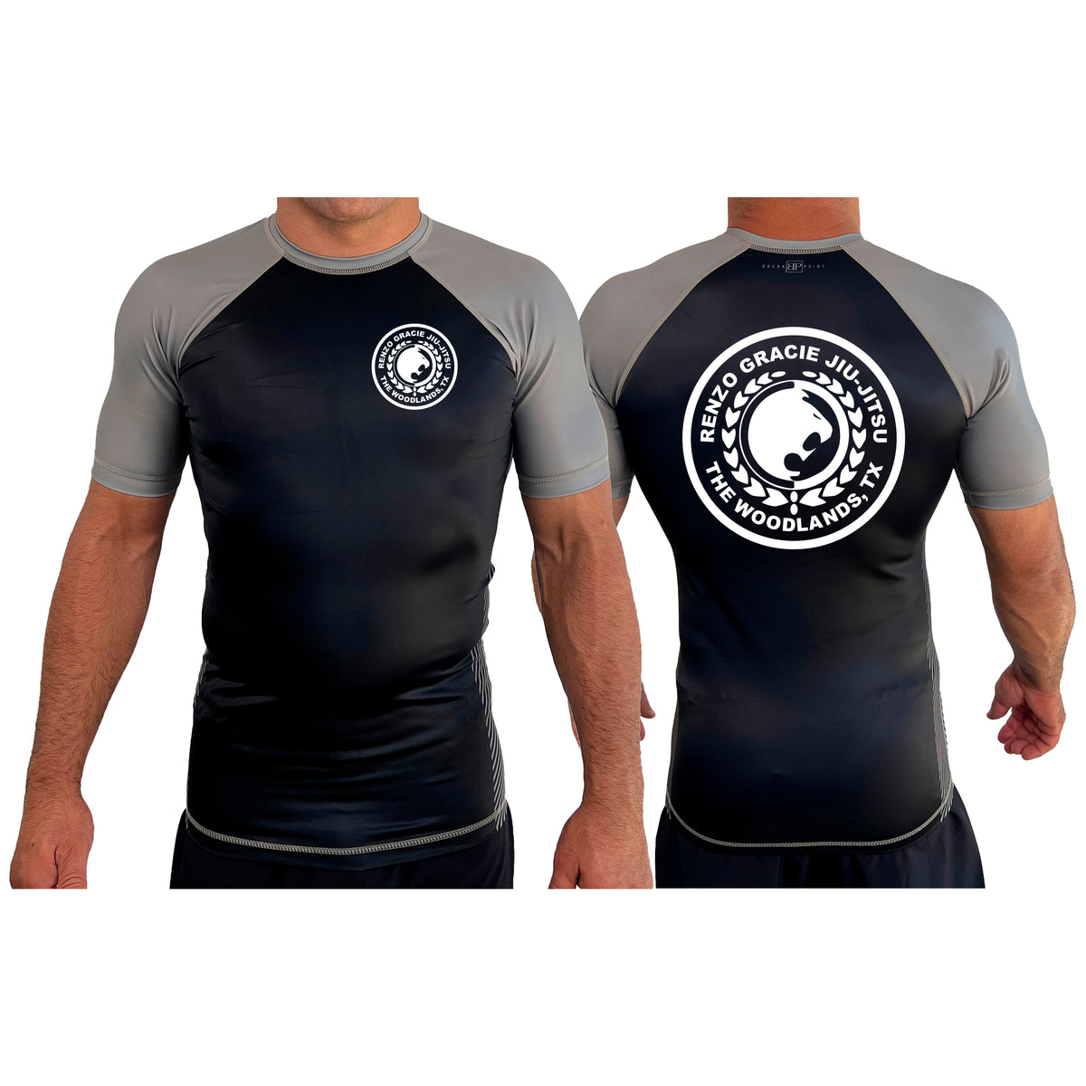 Renzo Gracie The Woodlands All Black Ranked Short Sleeve Rash Guards #8085 A