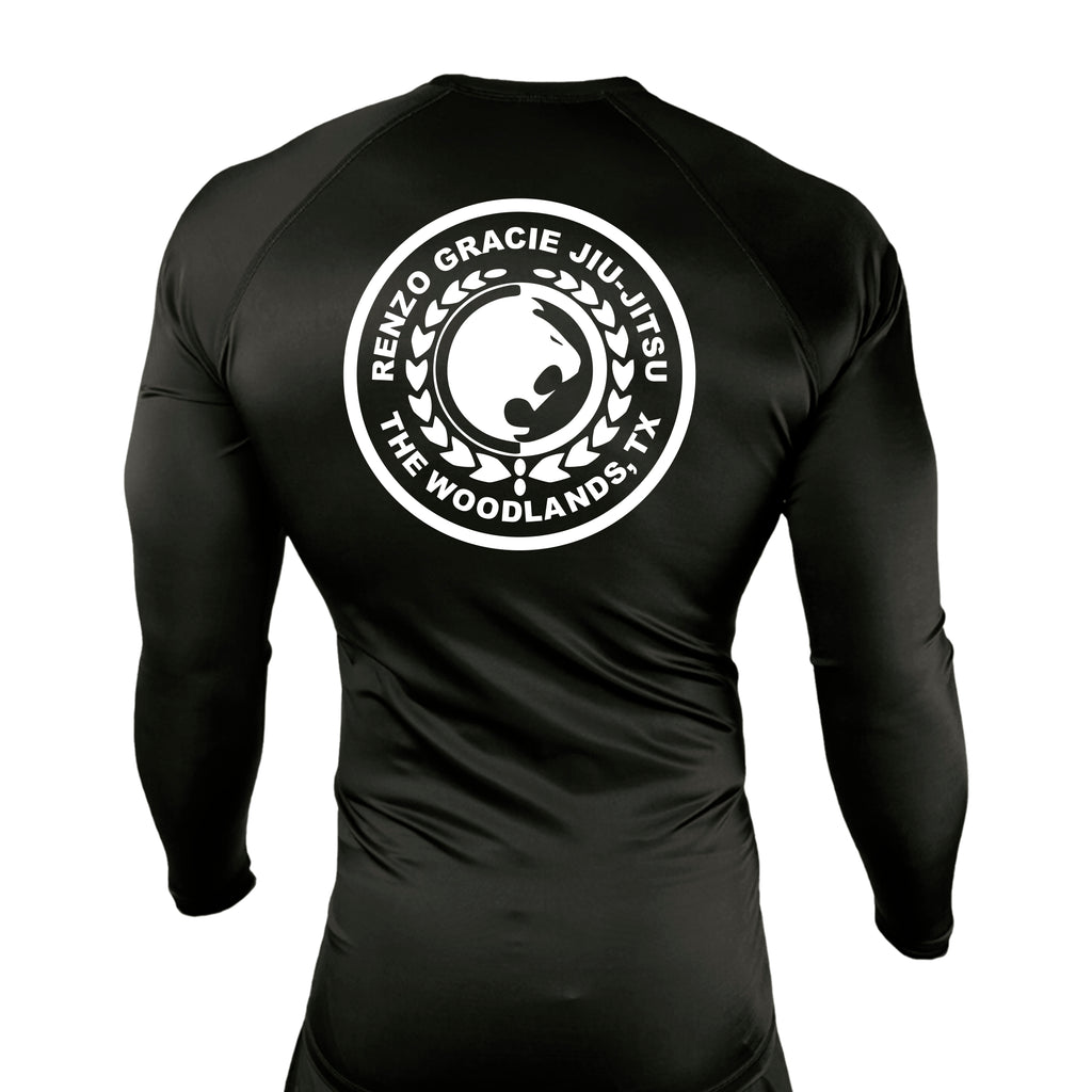 Renzo Gracie The Woodlands All Black Custom Rash Guards Long Sleeves #8085 A