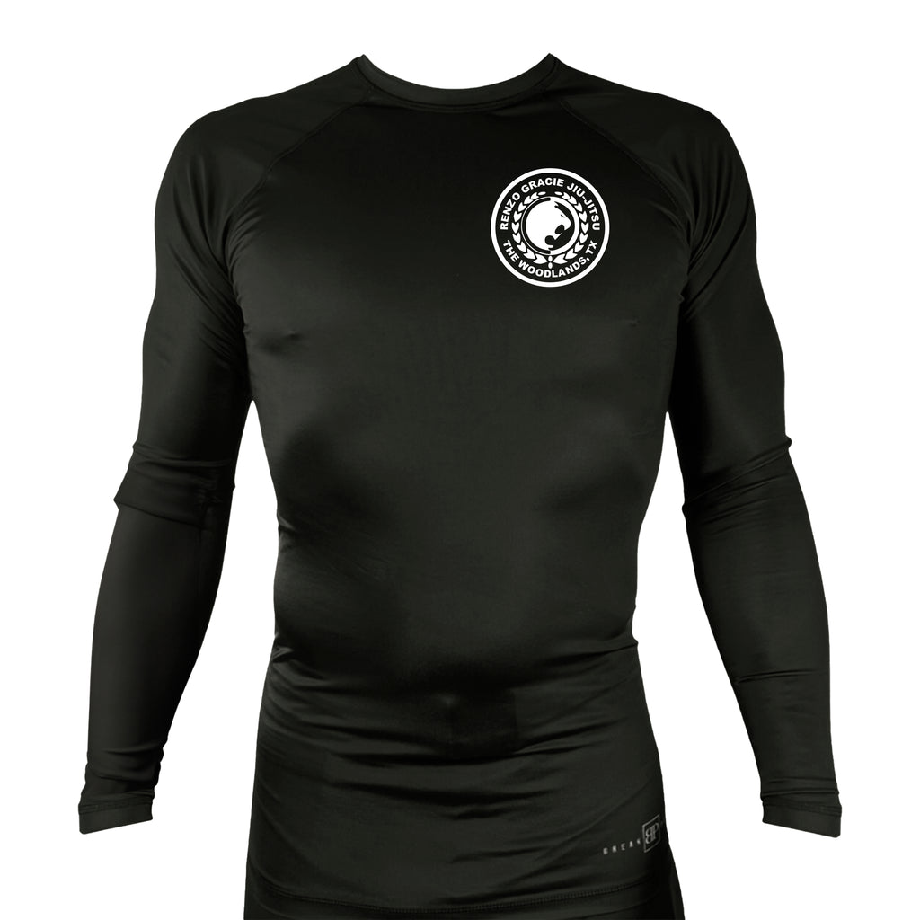 Renzo Gracie The Woodlands All Black Custom Rash Guards Long Sleeves #8085 A
