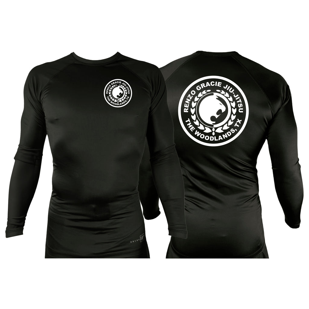 Renzo Gracie The Woodlands All Black Custom Rash Guards Long Sleeves #8085 A