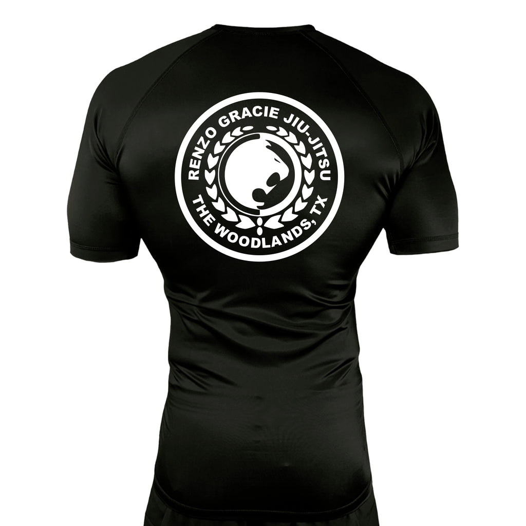 Renzo Gracie The Woodlands All Black Custom Rash Guards Short Sleeves #8085 A