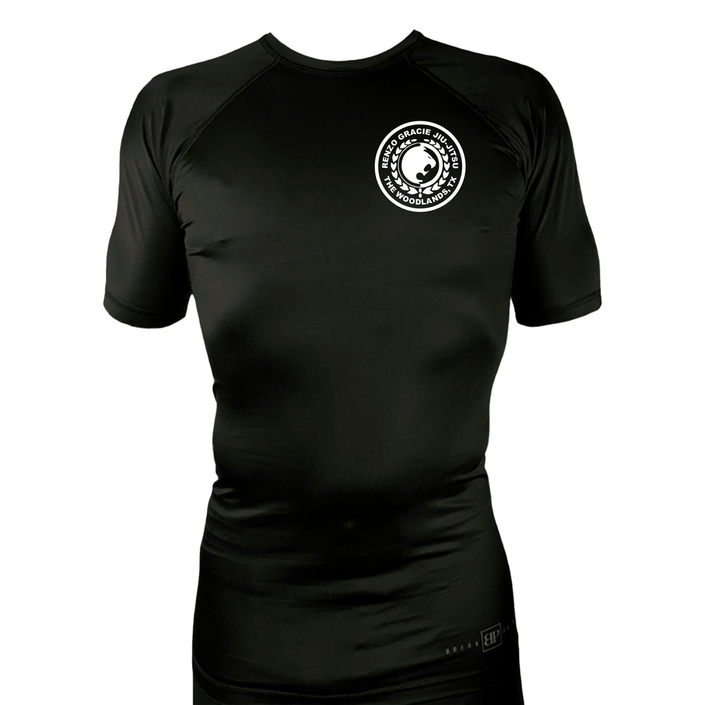 Renzo Gracie The Woodlands All Black Custom Rash Guards Short Sleeves #8085 A