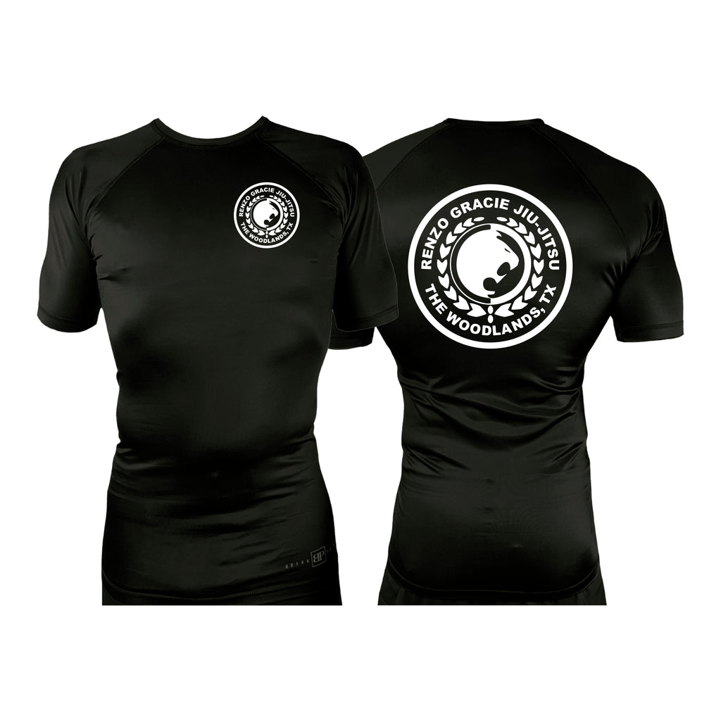 Renzo Gracie The Woodlands All Black Custom Rash Guards Short Sleeves #8085 A