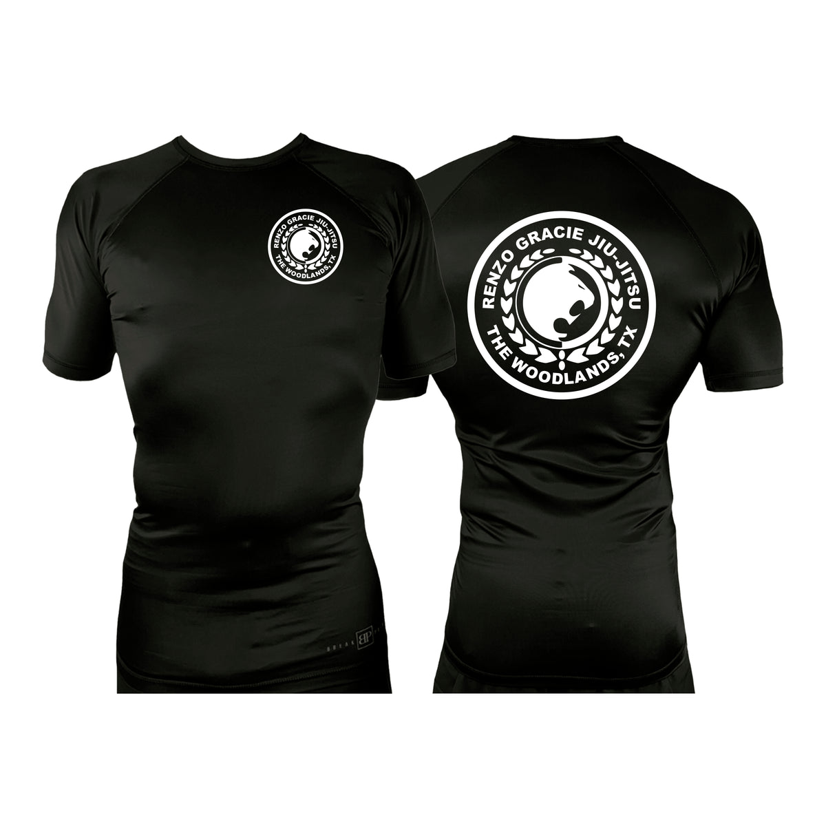 Renzo Gracie The Woodlands All Black Custom Rash Guards Short Sleeves #8085 A