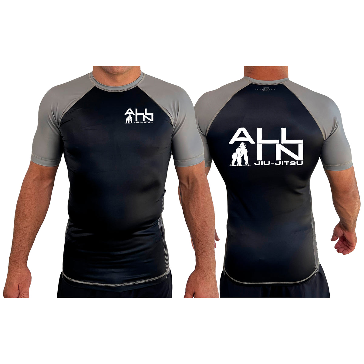 ALL IN Jiu Jitsu All Black Ranked Short Sleeve Rash Guards #8086 A
