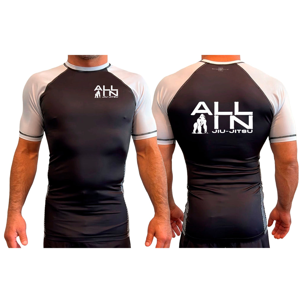 ALL IN Jiu Jitsu All Black Ranked Short Sleeve Rash Guards #8086 A