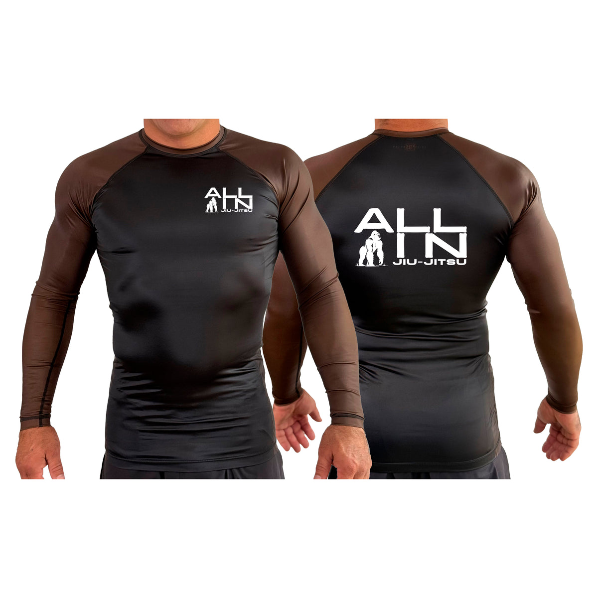 ALL IN Jiu Jitsu All Black Ranked Long Sleeve Rash Guards #8086 A