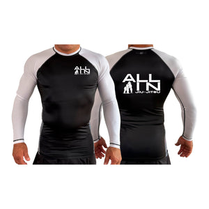 ALL IN Jiu Jitsu All Black Ranked Long Sleeve Rash Guards #8086 A