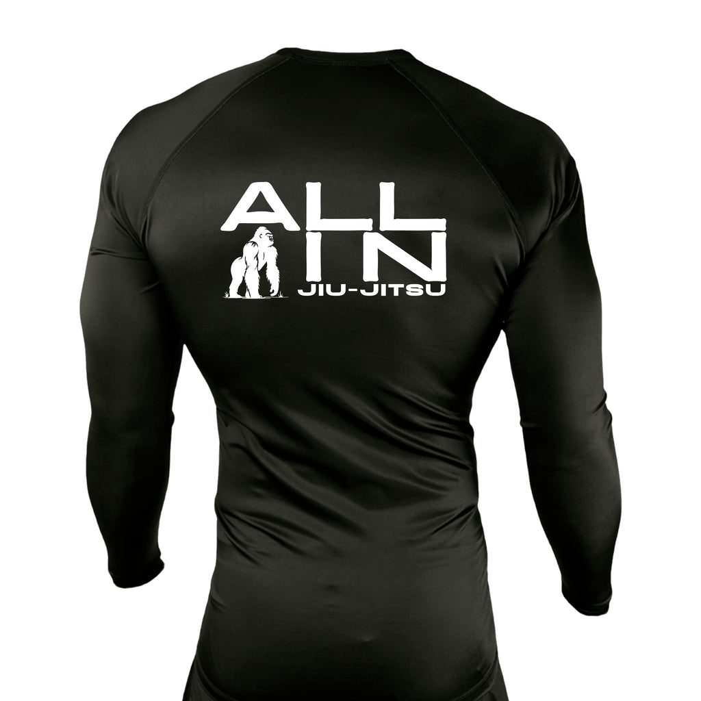 ALL IN Jiu Jitsu All Black Custom Rash Guards Long Sleeves #8086 A