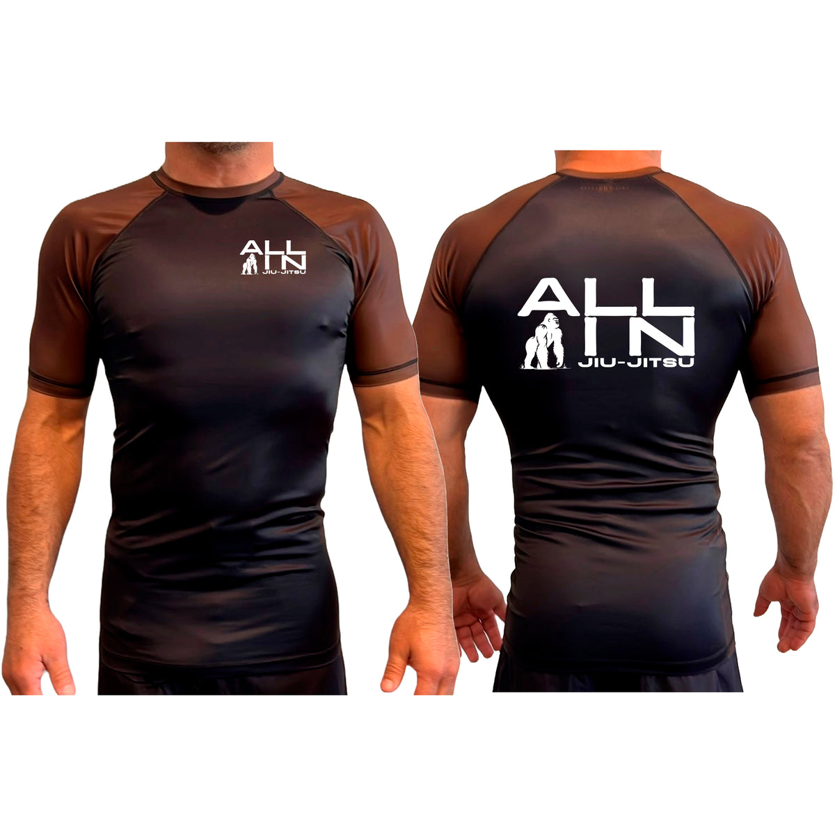 ALL IN Jiu Jitsu All Black Ranked Short Sleeve Rash Guards #8086 A