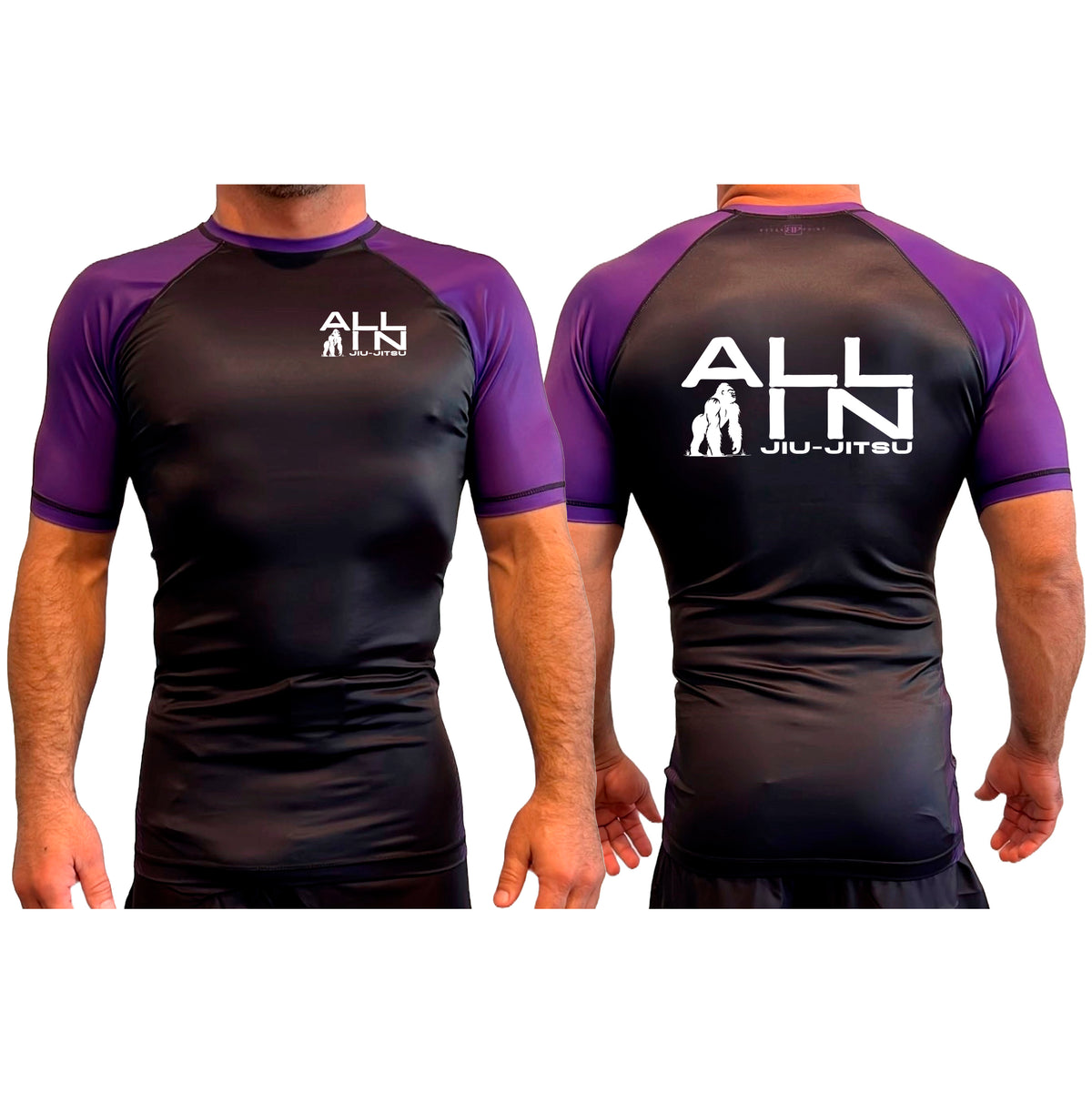 ALL IN Jiu Jitsu All Black Ranked Short Sleeve Rash Guards #8086 A
