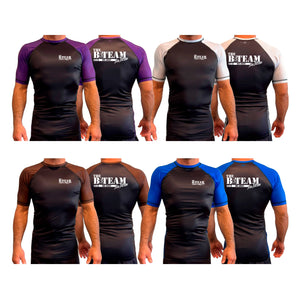 B-Team Jiu Jitsu All Black Ranked Short Sleeve Rash Guards #8086 A