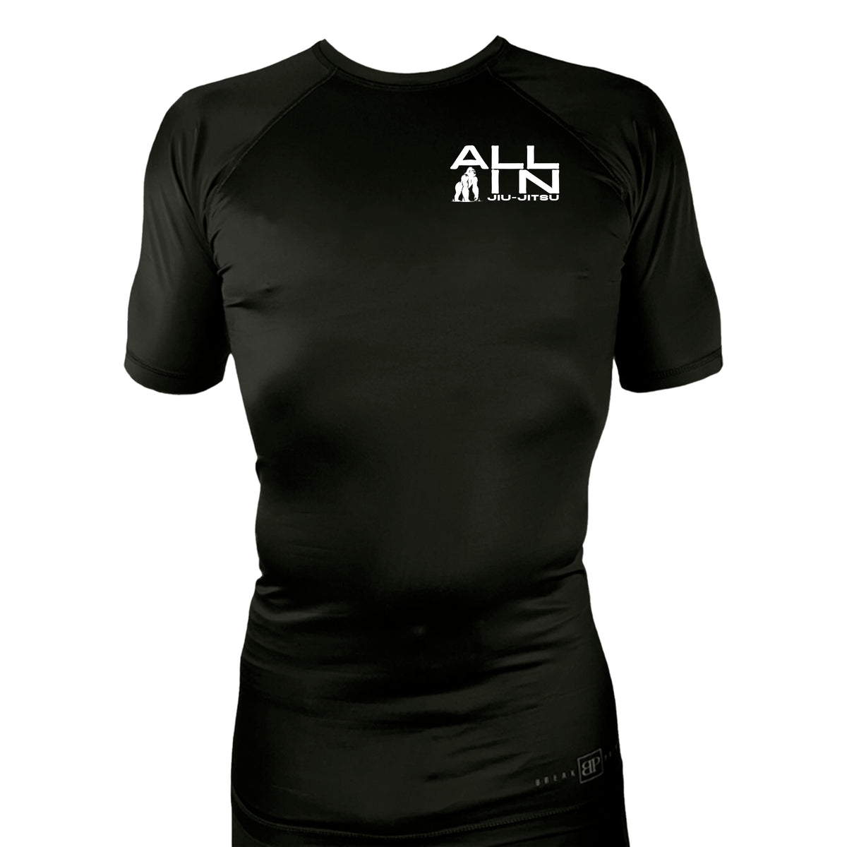 ALL IN Jiu Jitsu All Black Custom Rash Guards Short Sleeves #8086 A