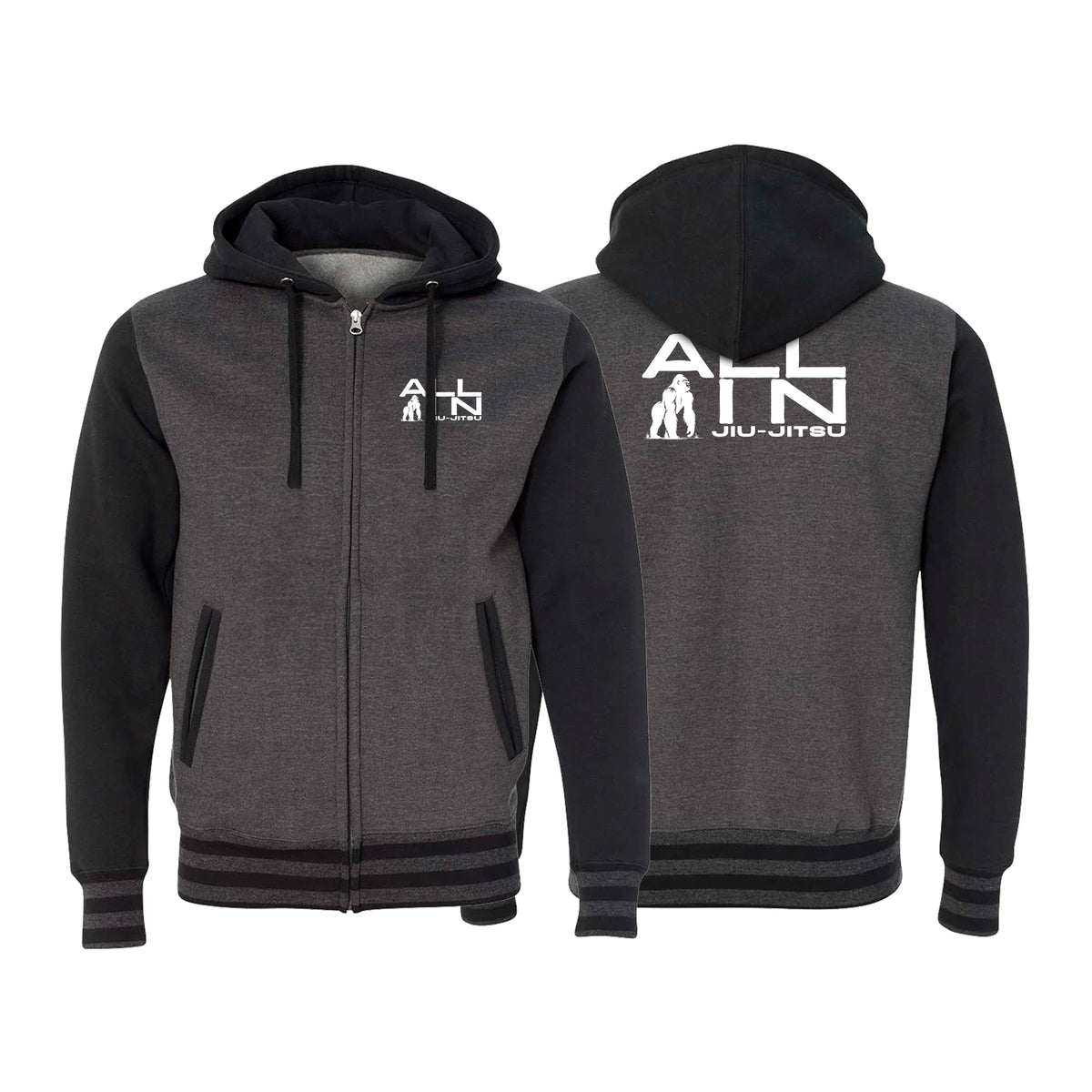 ALL IN Jiu Jitsu Academy Varsity Zip-Up Hoodies #8086 A