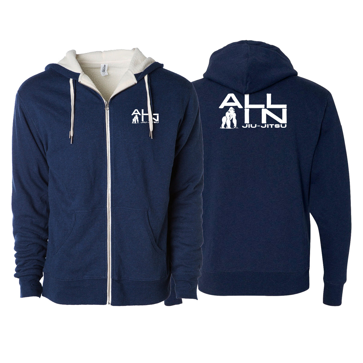 ALL IN Jiu Jitsu Academy Sherpa Lined Zip-Up Hoodie #8086 A