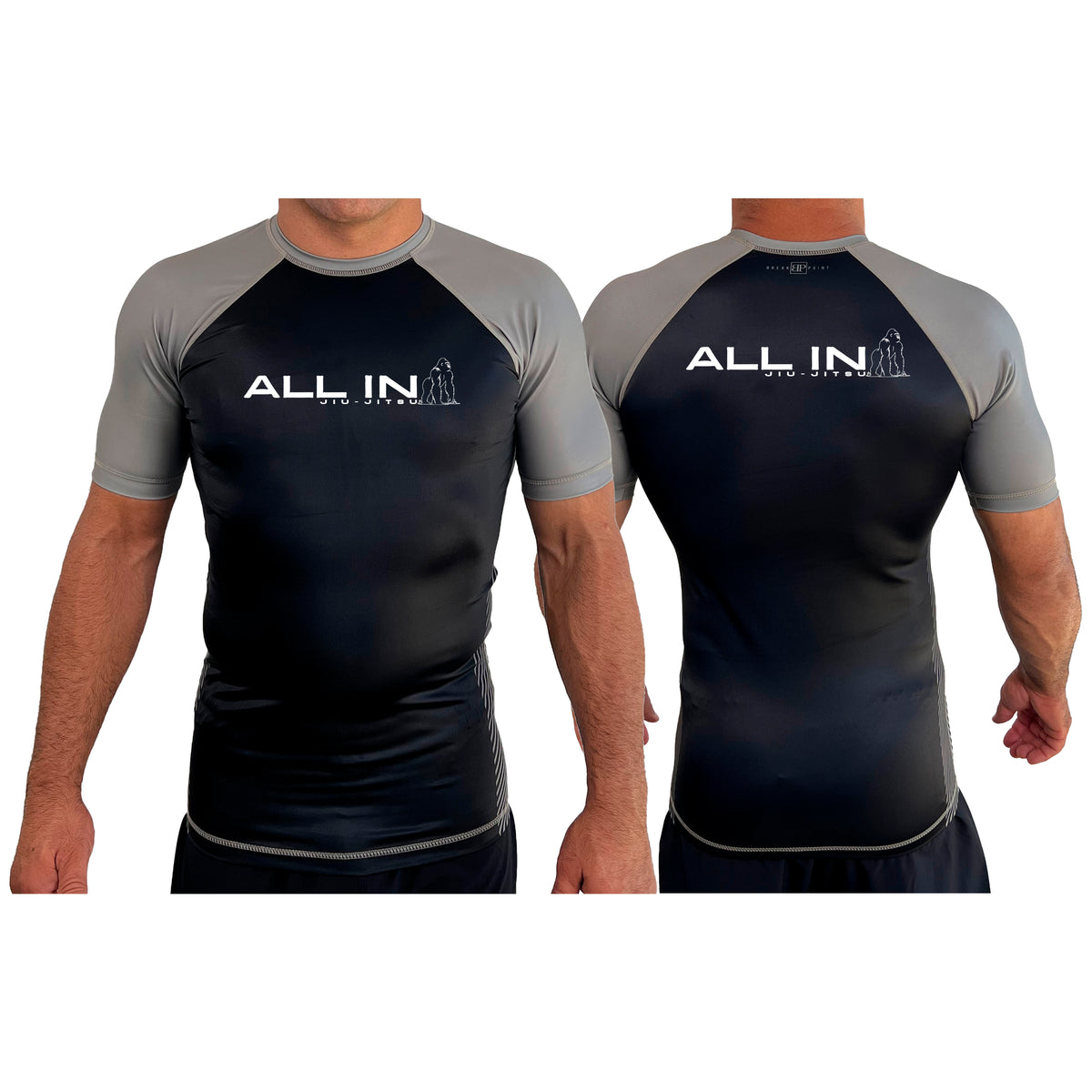 ALL IN Jiu Jitsu All Black Ranked Short Sleeve Rash Guards #8086 B