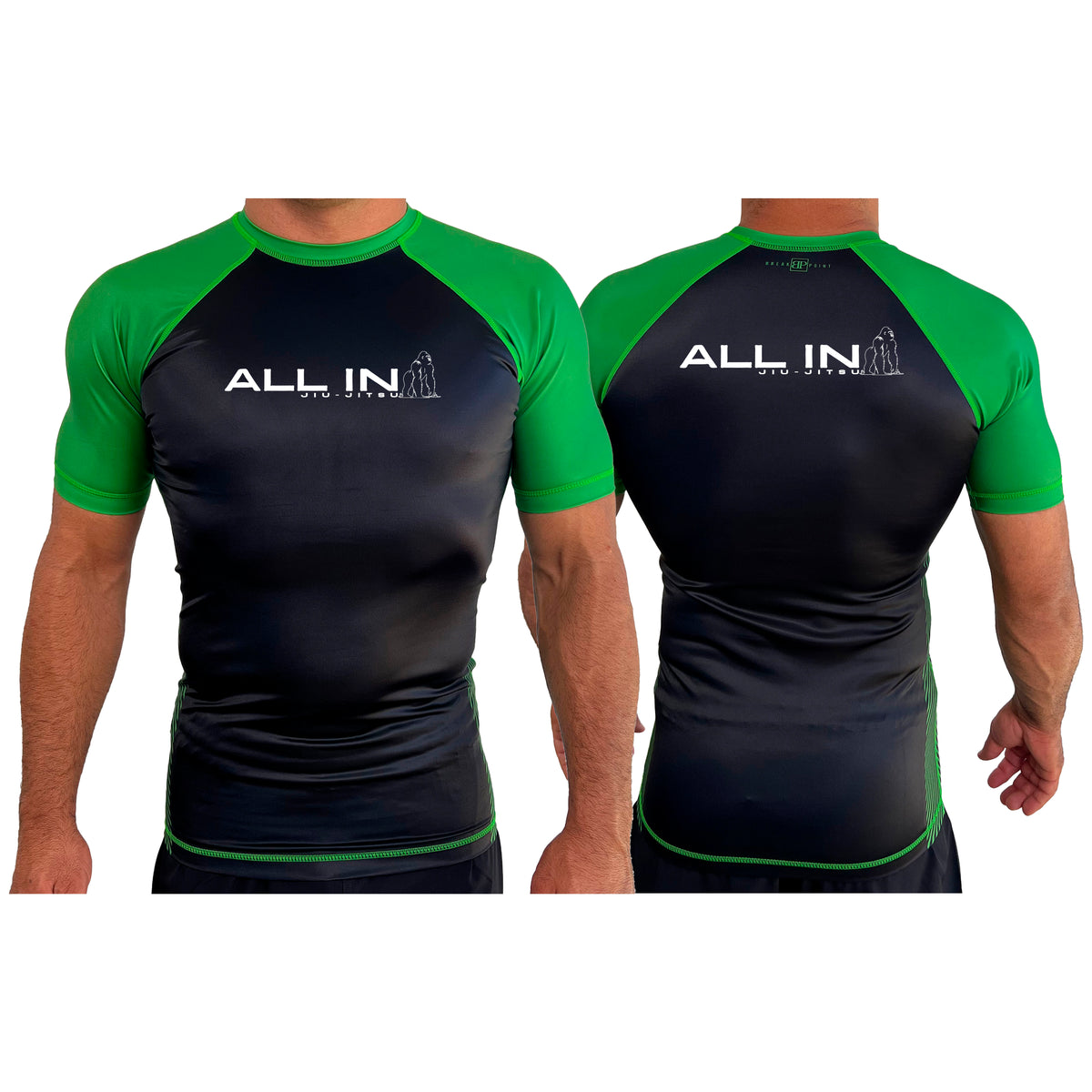 ALL IN Jiu Jitsu All Black Ranked Short Sleeve Rash Guards #8086 B