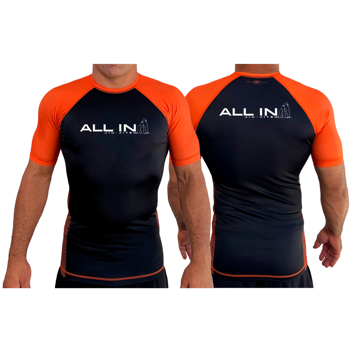 ALL IN Jiu Jitsu All Black Ranked Short Sleeve Rash Guards #8086 B