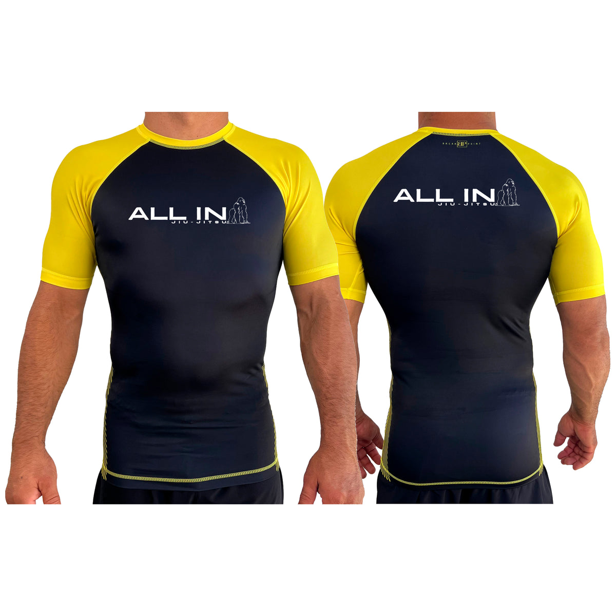 ALL IN Jiu Jitsu All Black Ranked Short Sleeve Rash Guards #8086 B