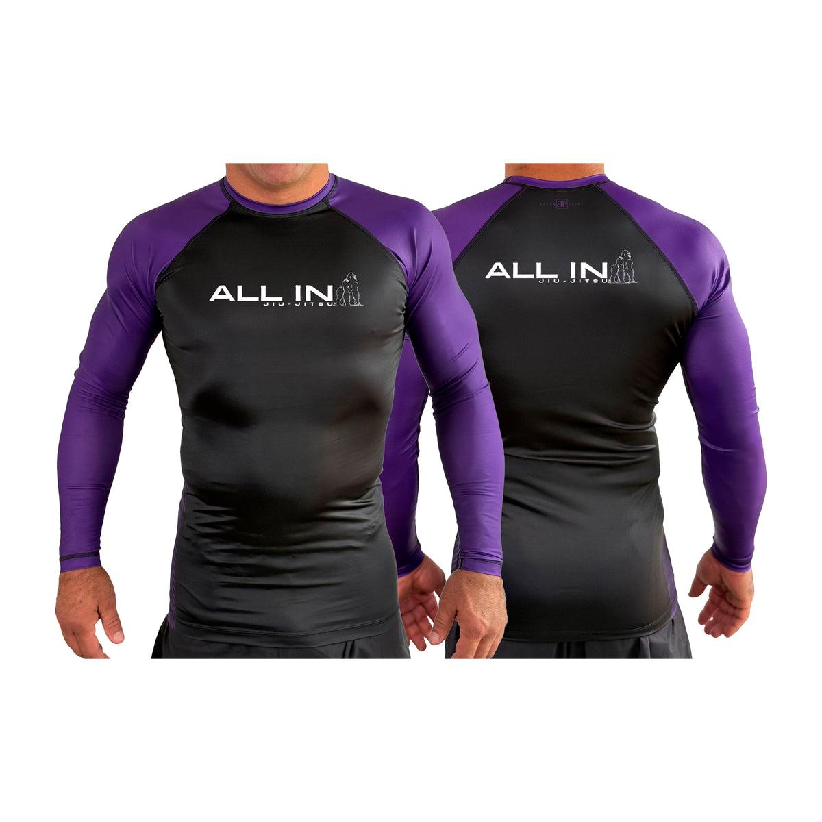 ALL IN Jiu Jitsu All Black Ranked Long Sleeve Rash Guards #8086 B