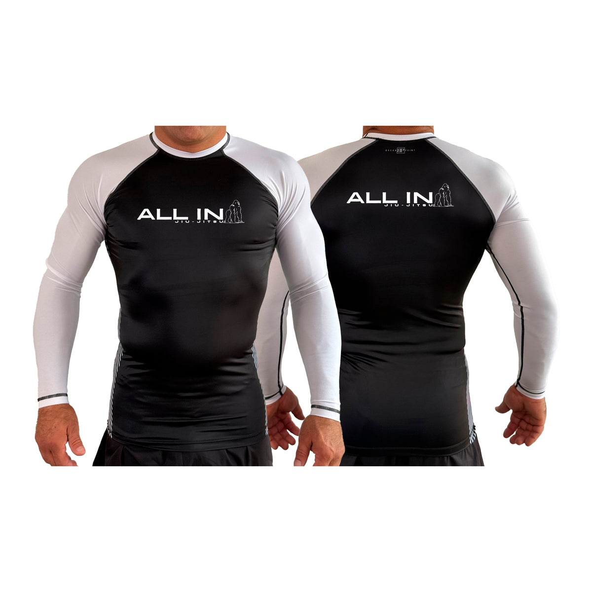 ALL IN Jiu Jitsu All Black Ranked Long Sleeve Rash Guards #8086 B