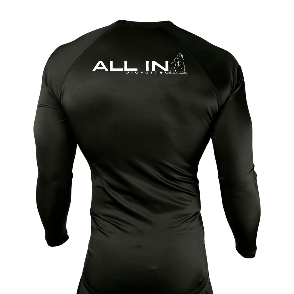 ALL IN Jiu Jitsu All Black Custom Rash Guards Long Sleeves #8086 B