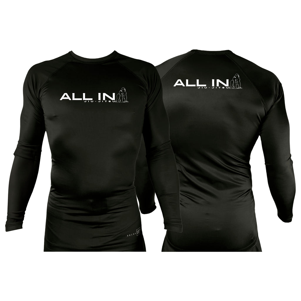 ALL IN Jiu Jitsu All Black Custom Rash Guards Long Sleeves #8086 B