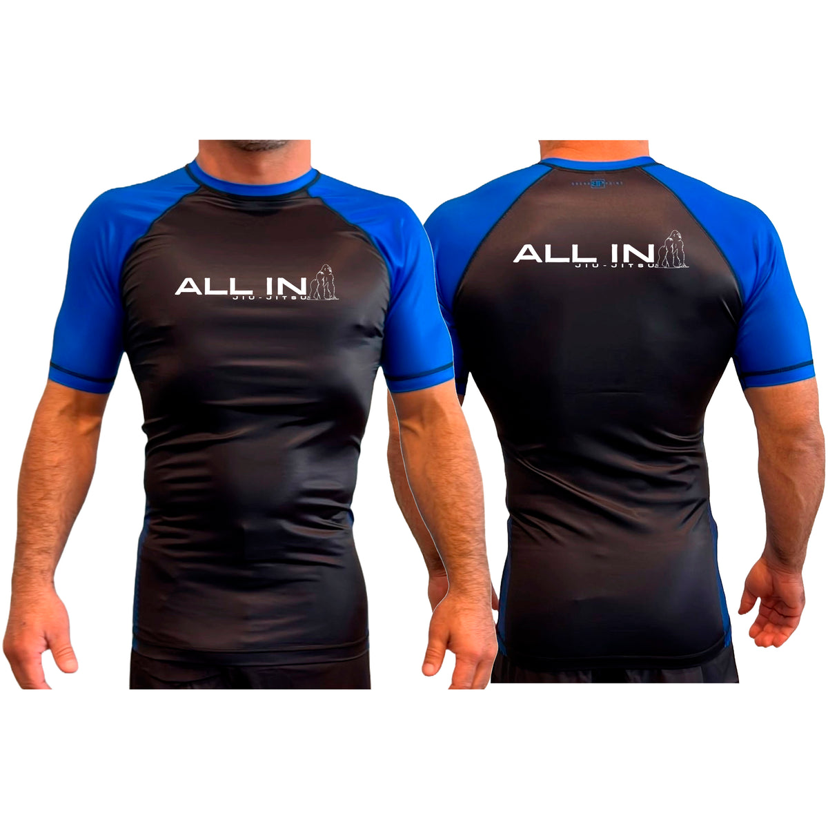 ALL IN Jiu Jitsu All Black Ranked Short Sleeve Rash Guards #8086 B