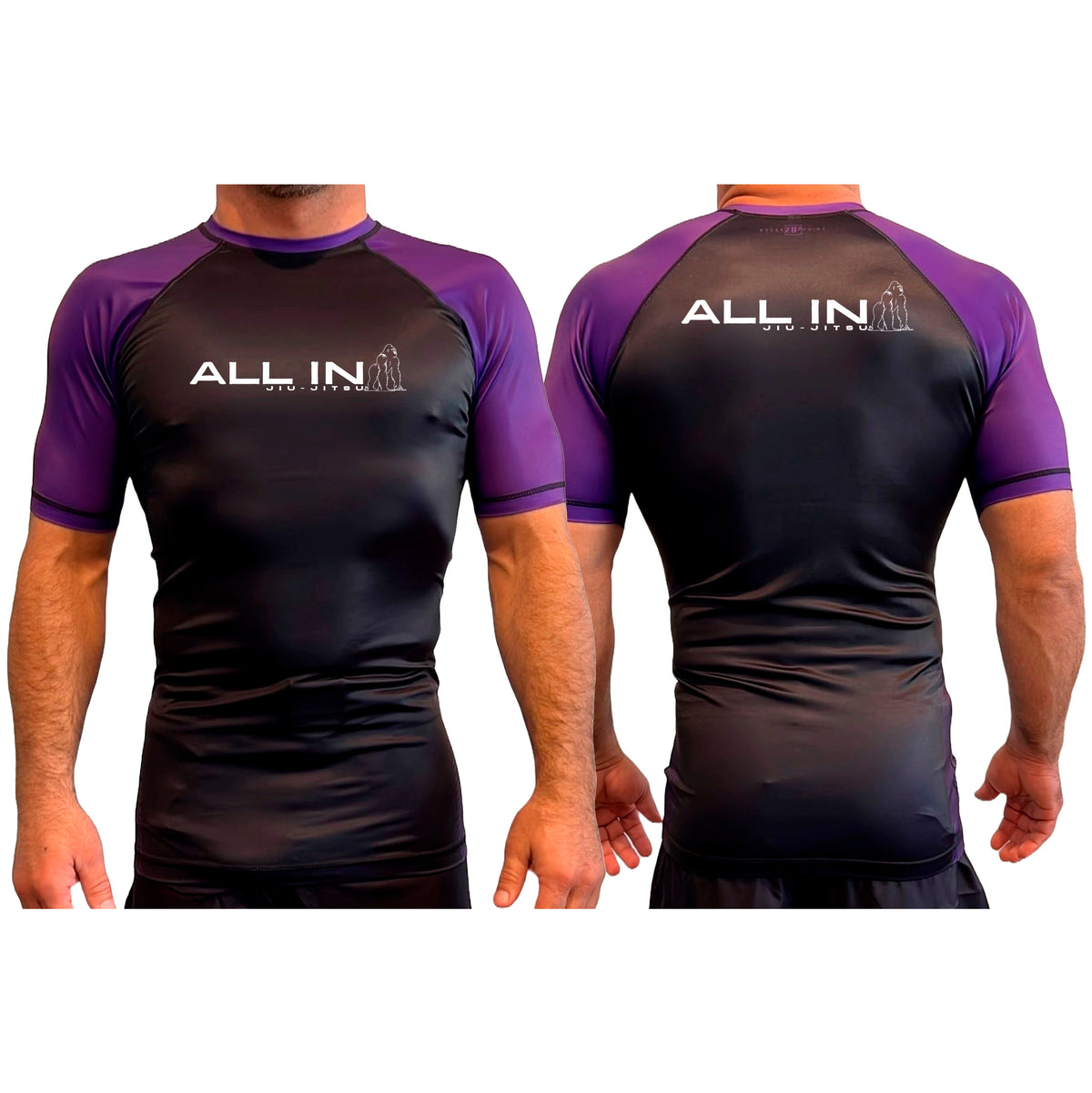 ALL IN Jiu Jitsu All Black Ranked Short Sleeve Rash Guards #8086 B