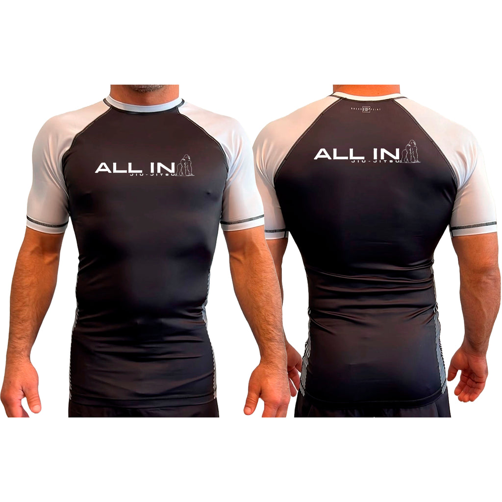 ALL IN Jiu Jitsu All Black Ranked Short Sleeve Rash Guards #8086 B