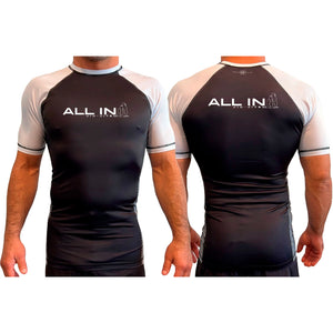 ALL IN Jiu Jitsu All Black Ranked Short Sleeve Rash Guards #8086 B