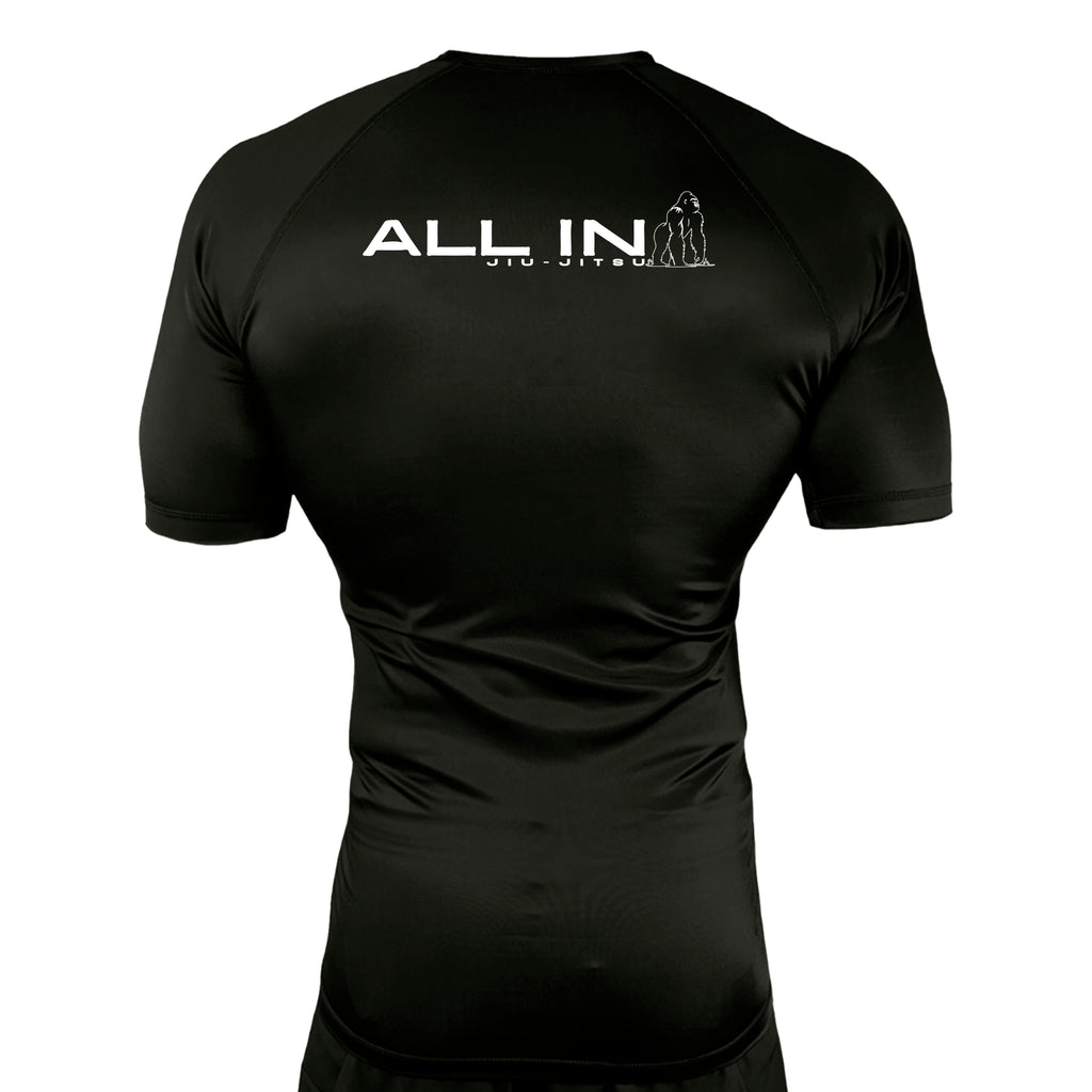 ALL IN Jiu Jitsu All Black Custom Rash Guards Short Sleeves #8086 B