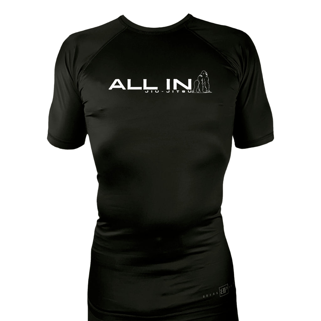 ALL IN Jiu Jitsu All Black Custom Rash Guards Short Sleeves #8086 B