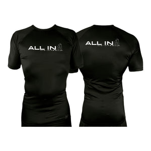 ALL IN Jiu Jitsu All Black Custom Rash Guards Short Sleeves #8086 B