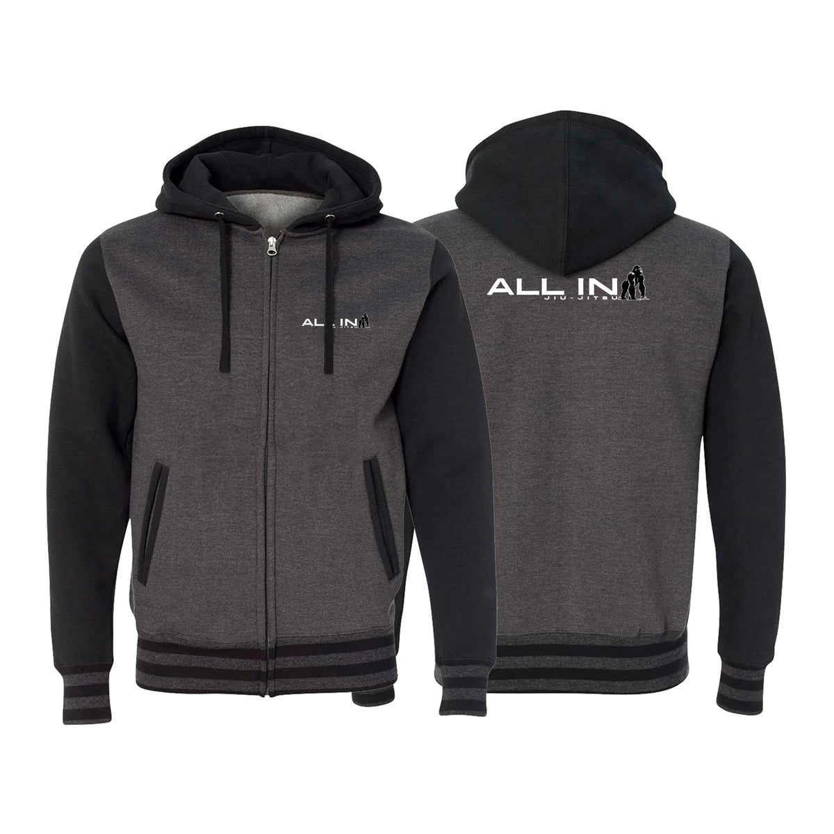 ALL IN Jiu Jitsu Academy Varsity Zip-Up Hoodies #8086 C