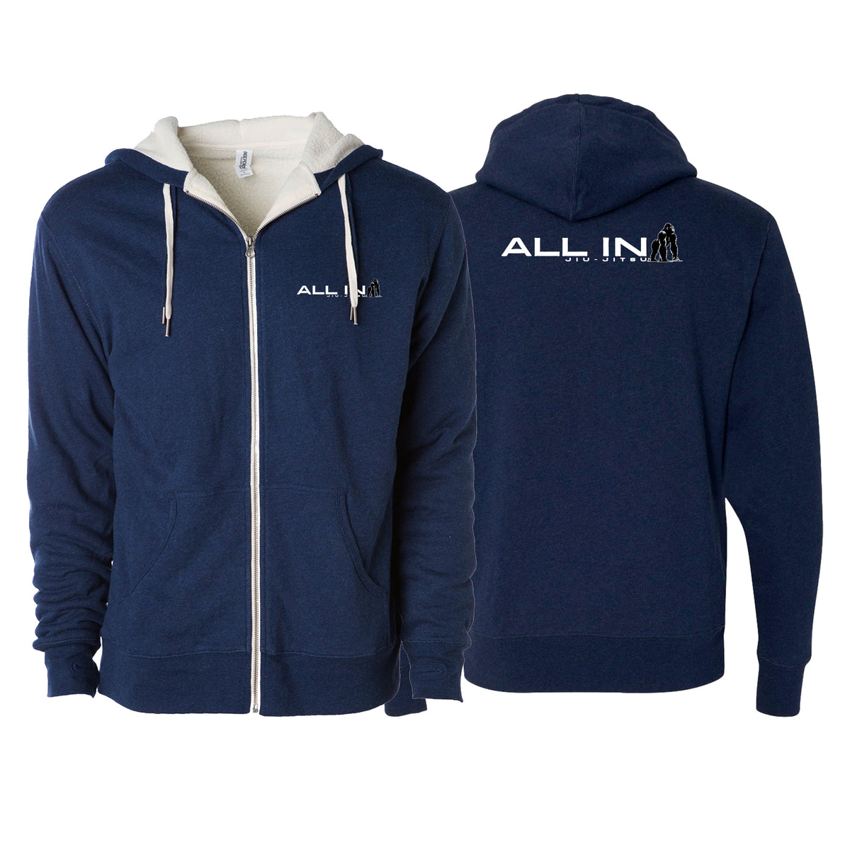 ALL IN Jiu Jitsu Academy Sherpa Lined Zip-Up Hoodie #8086 C