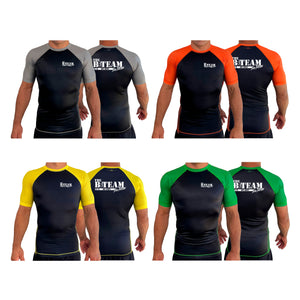 B-Team Jiu Jitsu All Black Ranked Short Sleeve Rash Guards #8086 A