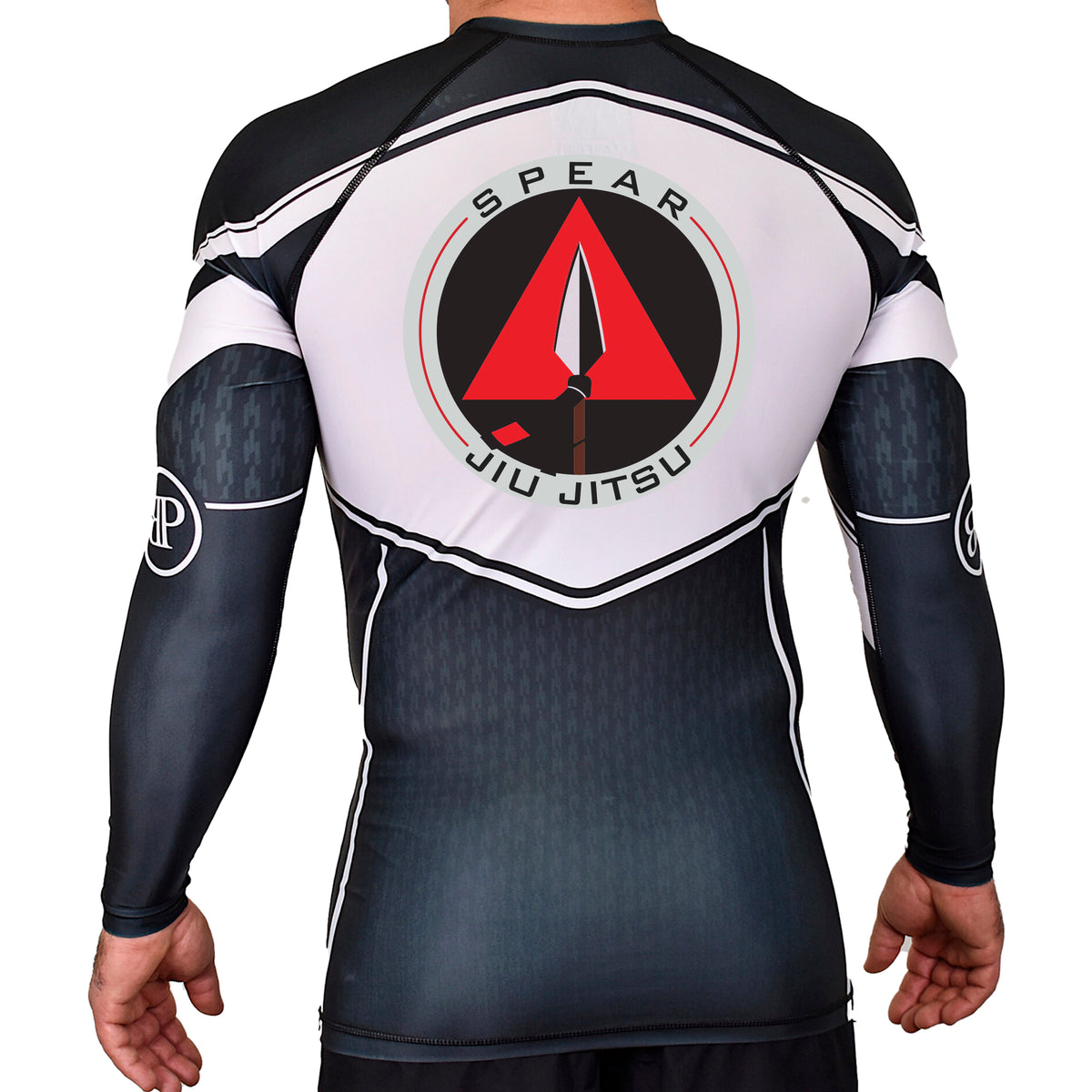 Spear Jiu Jitsu Academy Rash Guards Black/White #8087 A