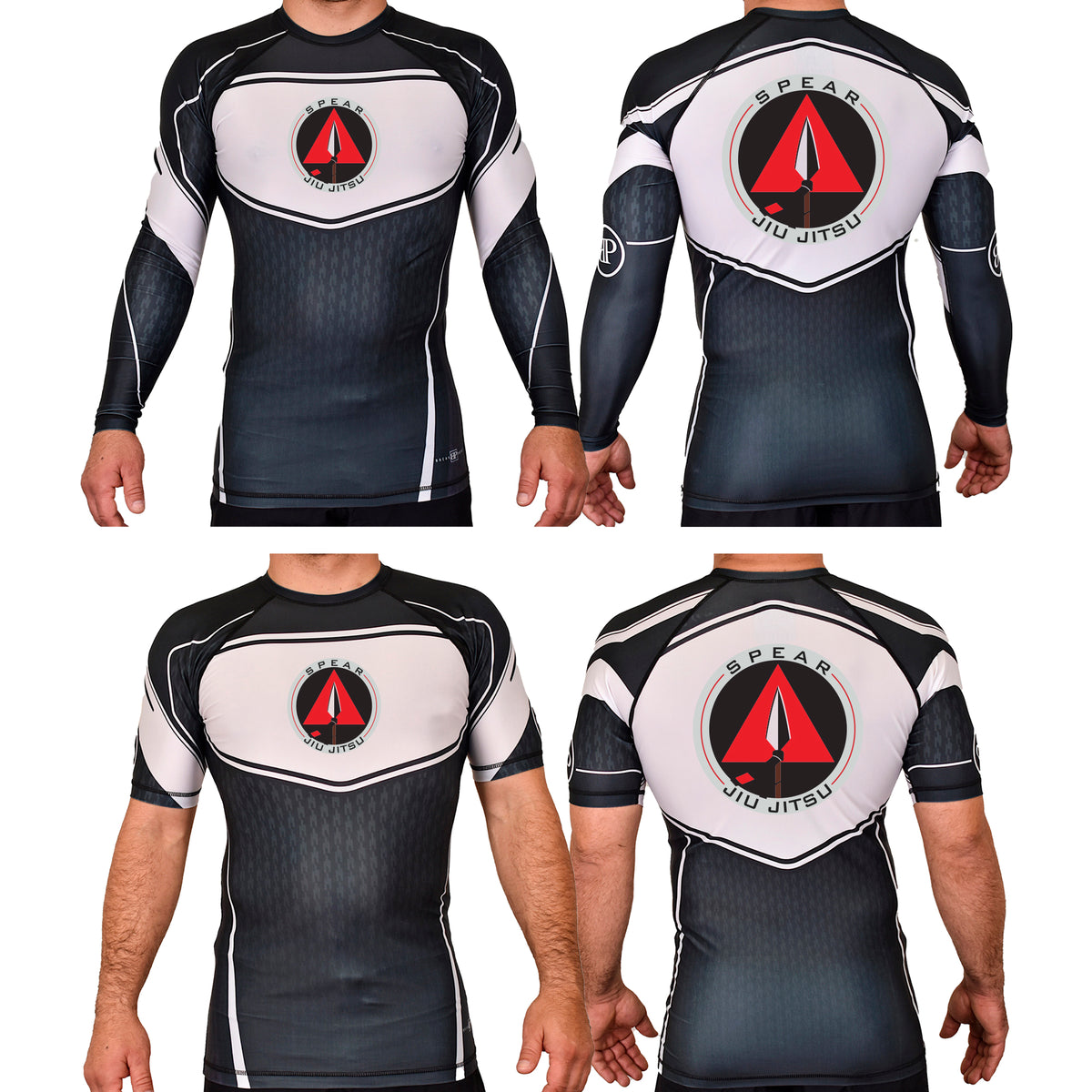 Spear Jiu Jitsu Academy Rash Guards Black/White #8087 A