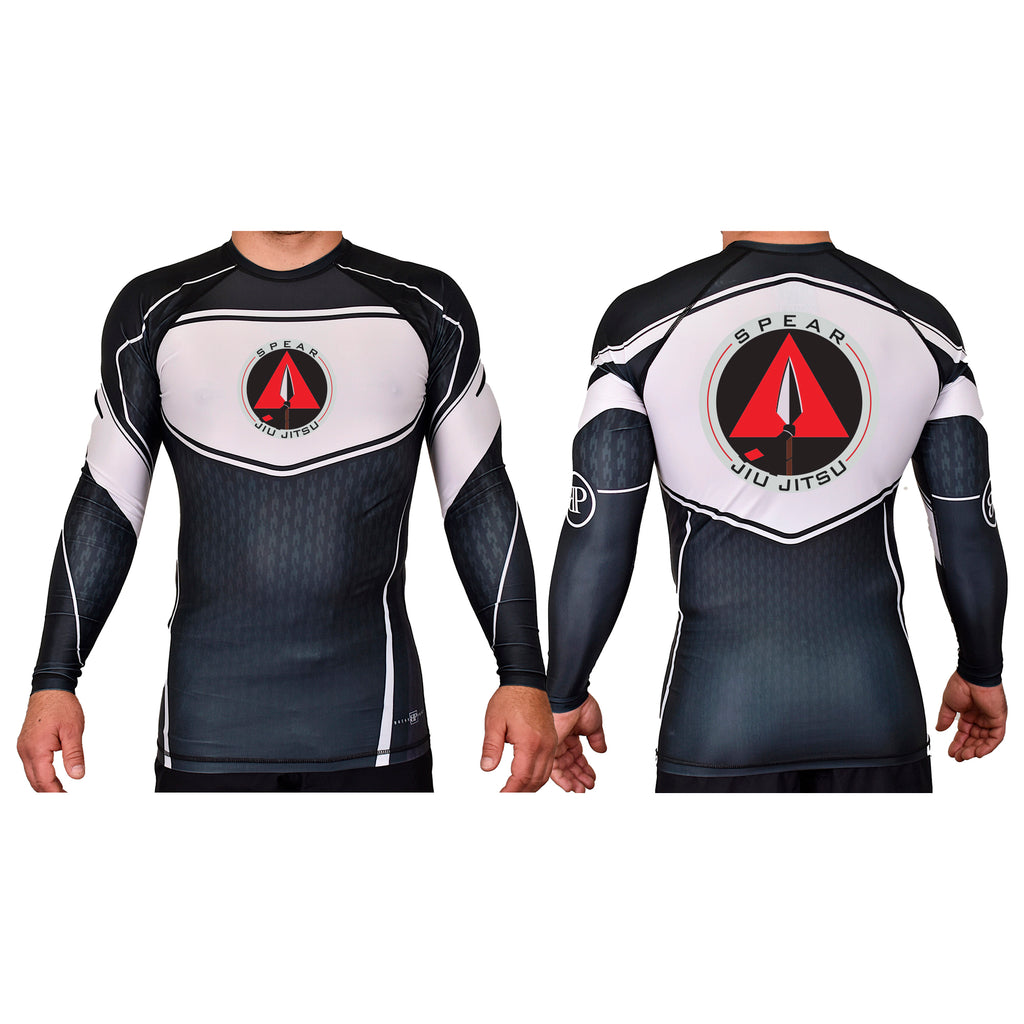 Spear Jiu Jitsu Academy Rash Guards Black/White #8087 A